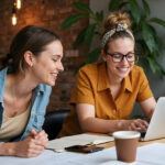 young creative people learning smiling